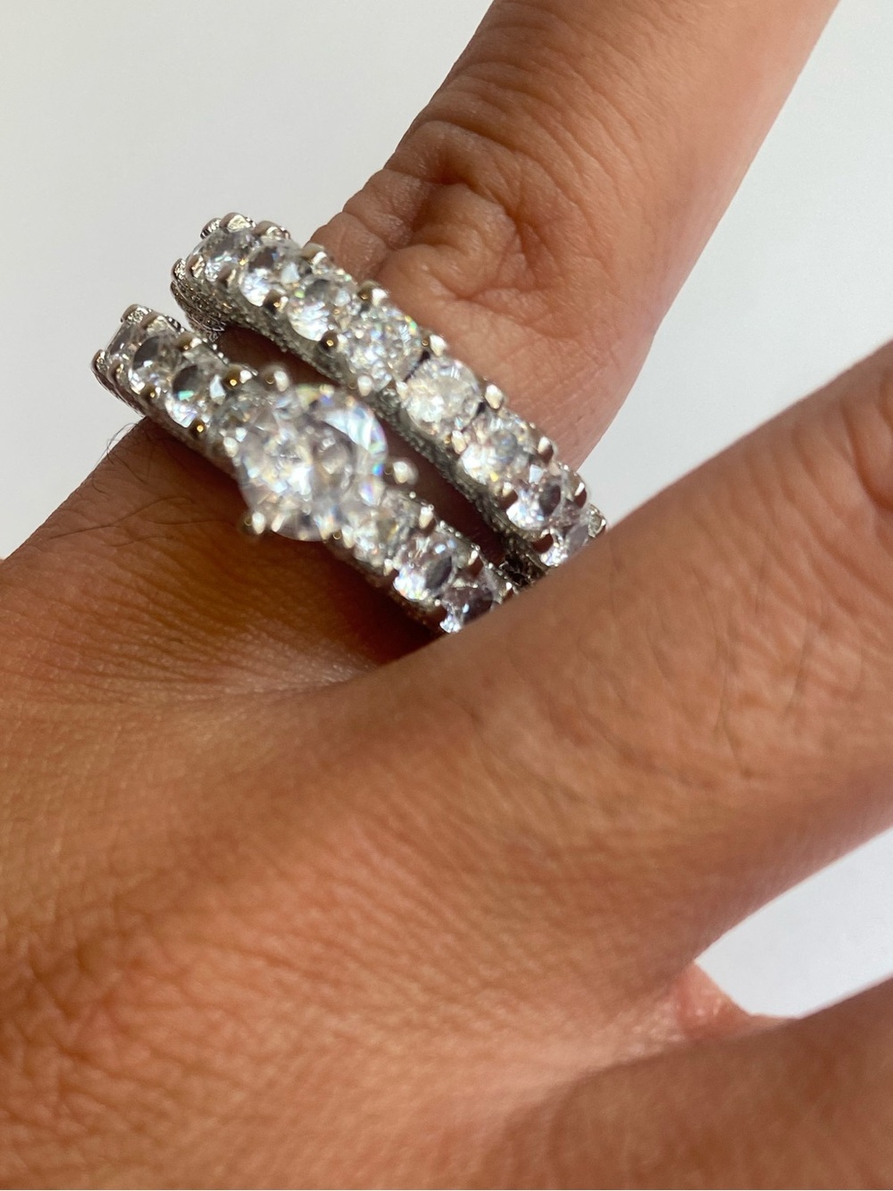 Sterling Silver Cubic Zirconia Bridal Ring Set - White Size 9